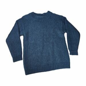 Vintage 80s Mohair Wool Blend Pullover Knit Sweater Blue Mod Retro Medium